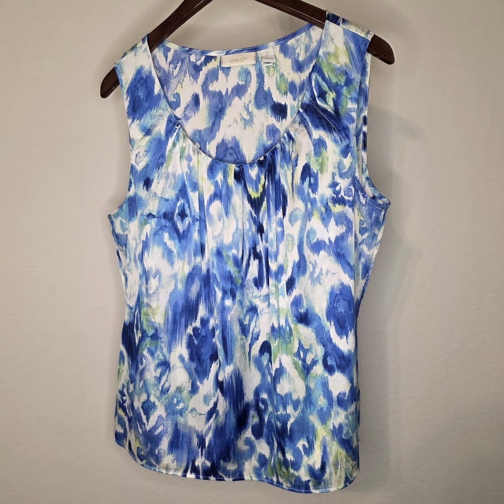 Chico’s Blue Green Abstract Print Sleeveless Tank Top Size 2 (M/L) - Picture 2 of 9